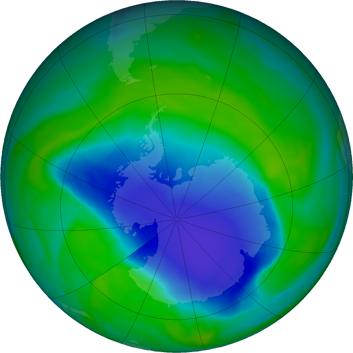 Antarctic ozone map for 05 December 2021
